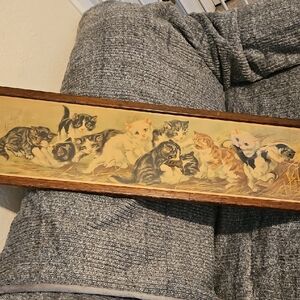 Charming Cat Wall Art in Brown Frame